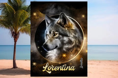 Personalisiertes Strandtuch "Wolf Portrait und dein Name"