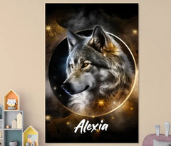 Personalisierte Leinwand "Wolf Portrait - Name"