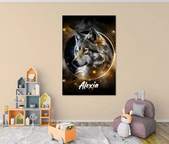 Personalisierte Leinwand "Wolf Portrait - Name"