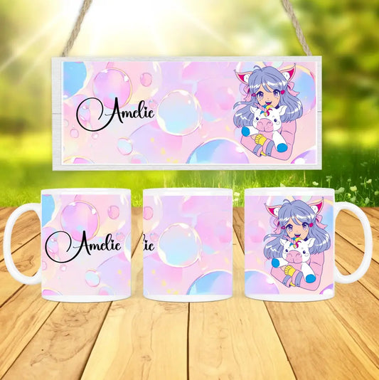 Personalisierte Tasse - "Anime Girl mit Einhorn"