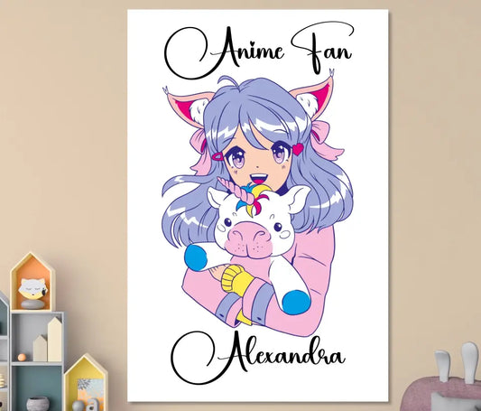 Anime Mädchen mit Einhorn - Leinwand personalisierbar