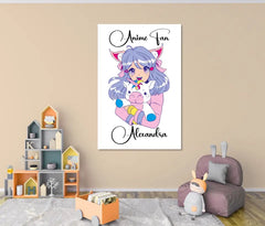 Anime Mädchen mit Einhorn - Leinwand personalisierbar