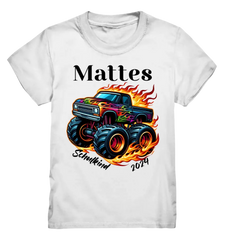 Feuriger Monstertruck mit Name - Kids Premium Shirt