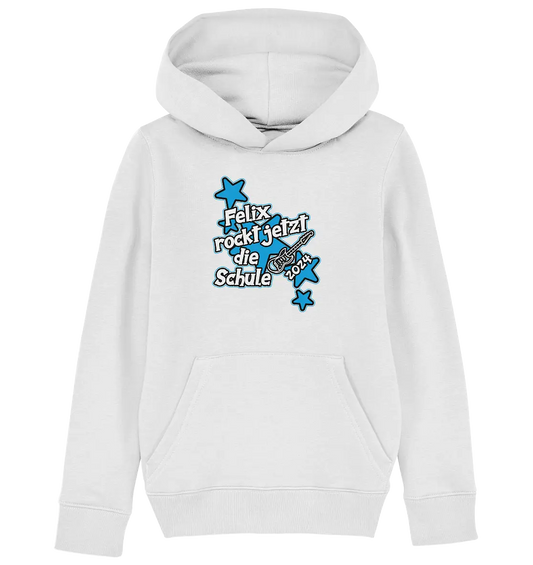 Name rockt jetzt die Schule "blue Stars" personalisiert - Kids Organic Hoodie