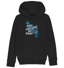 Name rockt jetzt die Schule "blue Stars" personalisiert - Kids Organic Hoodie