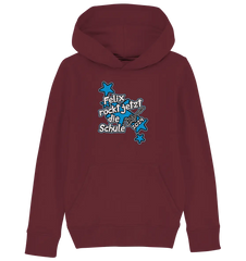 Name rockt jetzt die Schule "blue Stars" personalisiert - Kids Organic Hoodie