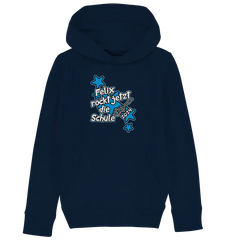 Name rockt jetzt die Schule "blue Stars" personalisiert - Kids Organic Hoodie