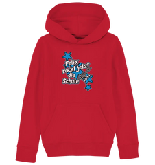 Name rockt jetzt die Schule "blue Stars" personalisiert - Kids Organic Hoodie