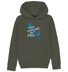 Name rockt jetzt die Schule "blue Stars" personalisiert - Kids Organic Hoodie