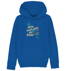 Name rockt jetzt die Schule "blue Stars" personalisiert - Kids Organic Hoodie