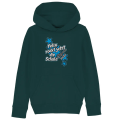 Name rockt jetzt die Schule "blue Stars" personalisiert - Kids Organic Hoodie