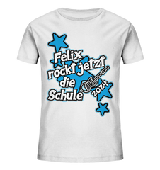 Name rockt jetzt die Schule "blue Stars" personalisiert - Kids Organic Shirt