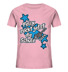 Name rockt jetzt die Schule "blue Stars" personalisiert - Kids Organic Shirt