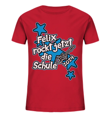 Name rockt jetzt die Schule "blue Stars" personalisiert - Kids Organic Shirt