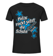 Name rockt jetzt die Schule "blue Stars" personalisiert - Kids Organic Shirt