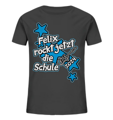 Name rockt jetzt die Schule "blue Stars" personalisiert - Kids Organic Shirt