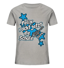 Name rockt jetzt die Schule "blue Stars" personalisiert - Kids Organic Shirt