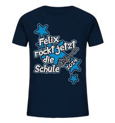 Name rockt jetzt die Schule "blue Stars" personalisiert - Kids Organic Shirt