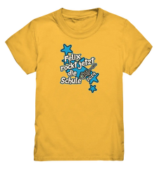 Name rockt jetzt die Schule "blue Stars" personalisiert - Kids Premium Shirt