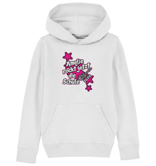 Name rockt jetzt die Schule "pink Stars" personalisiert - Kids Organic Hoodie