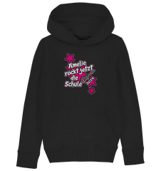 Name rockt jetzt die Schule "pink Stars" personalisiert - Kids Organic Hoodie