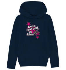 Name rockt jetzt die Schule "pink Stars" personalisiert - Kids Organic Hoodie