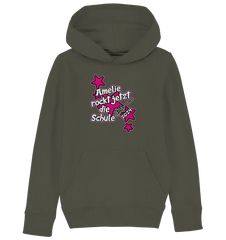 Name rockt jetzt die Schule "pink Stars" personalisiert - Kids Organic Hoodie