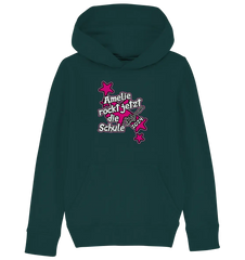 Name rockt jetzt die Schule "pink Stars" personalisiert - Kids Organic Hoodie