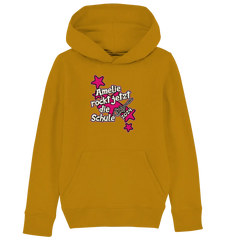 Name rockt jetzt die Schule "pink Stars" personalisiert - Kids Organic Hoodie