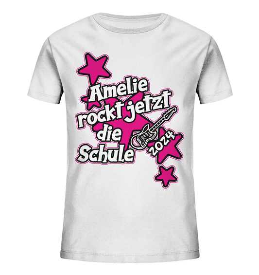 Name rockt jetzt die Schule "pink Stars" personalisiert - Kids Organic Shirt