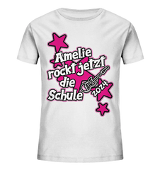 Name rockt jetzt die Schule "pink Stars" personalisiert - Kids Organic Shirt