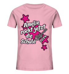 Name rockt jetzt die Schule "pink Stars" personalisiert - Kids Organic Shirt