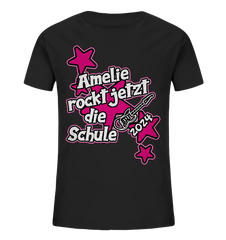 Name rockt jetzt die Schule "pink Stars" personalisiert - Kids Organic Shirt