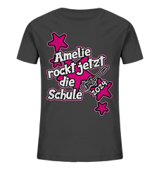 Name rockt jetzt die Schule "pink Stars" personalisiert - Kids Organic Shirt