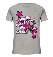 Name rockt jetzt die Schule "pink Stars" personalisiert - Kids Organic Shirt