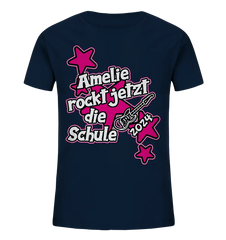 Name rockt jetzt die Schule "pink Stars" personalisiert - Kids Organic Shirt