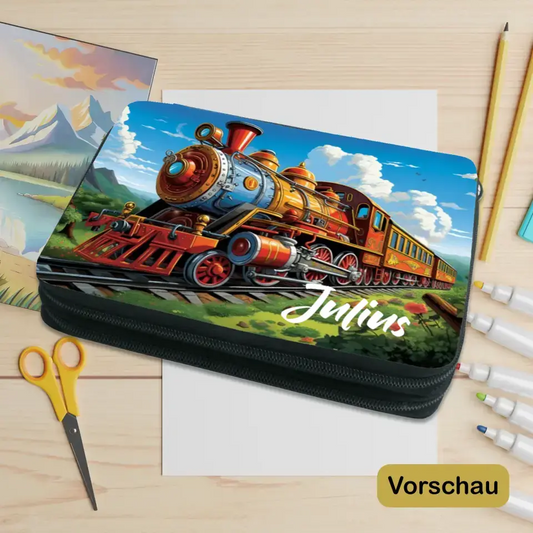 Personalisiertes Federmäppchen "Eisenbahn Illustration"