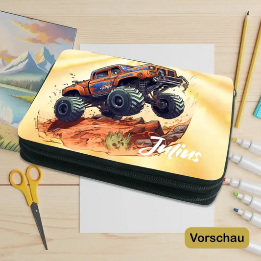 Personalisiertes Federmäppchen "Jumping Monstertruck"