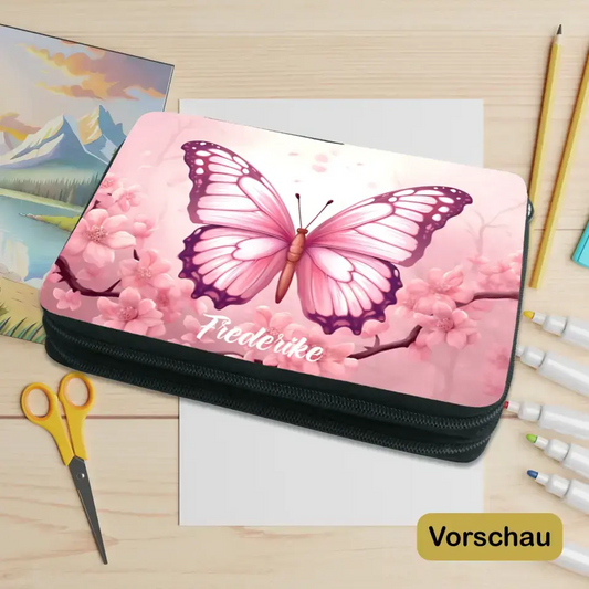 Personalisiertes Federmäppchen "Schmetterlinge Pink"