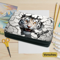 Personalisiertes Federmäppchen "Weißer Tiger D3"