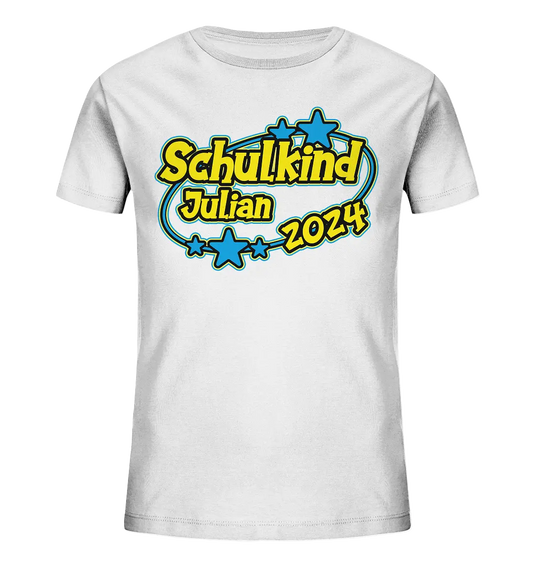 Schulkind Name "Stars blue" - Kids Organic Shirt